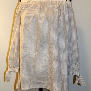 Neiman Marcus Off the Shoulder Stripe Top